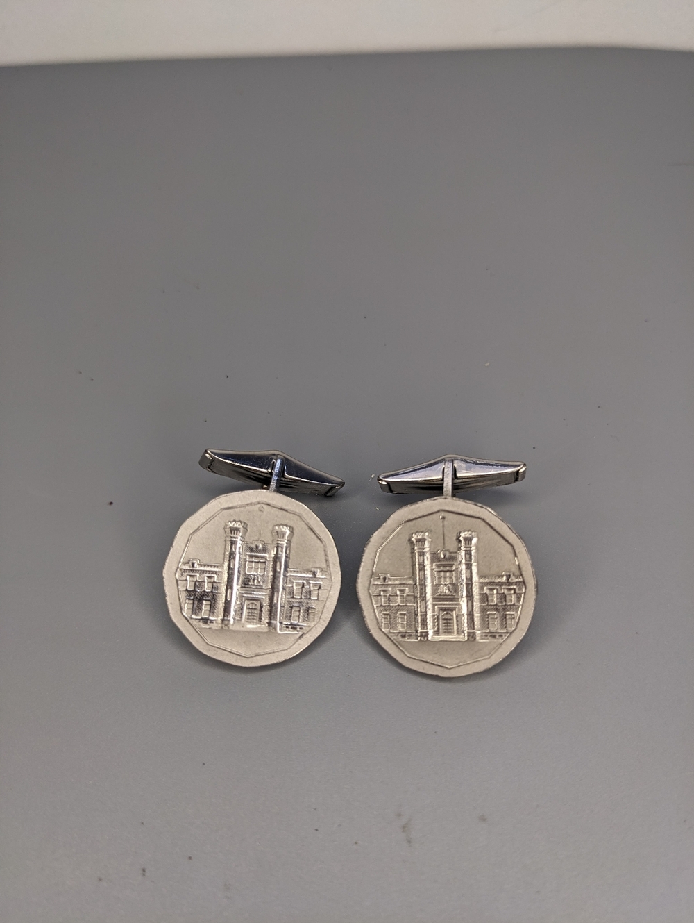 Royal Canadian Mint Ottawa Building Cufflinks Silver Tone Vintage EUC Collectors